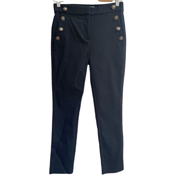 Loft NWT Women's Petite Sutton Skinny Pants 00P Black Buttons Work Career - Picture 1 of 7
